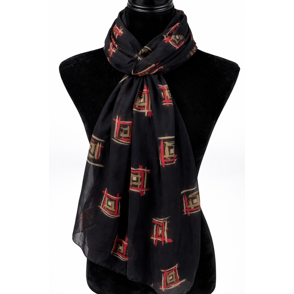 Vintage Chico's Womens Rectangular Scarf One Size Black Oriental Print Chiffon